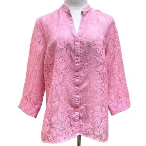 Covington Blouse XL Boho Shirt Pink Floral Semi-Sheer Button Up Airy Cool Summer
